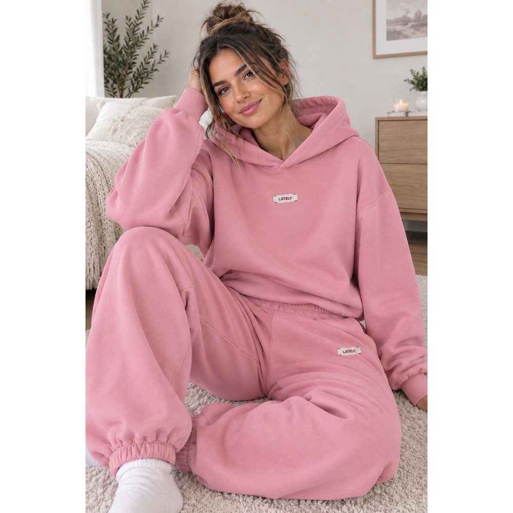 Lately Lounge The Label Pink Heavyweight Hoodie and Jogger Sweat Set XL/M